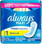 Always Maxi Feminine Pads Without Wings Unscented Regular Absorbency 48 Count. Fixed Price $9.99.