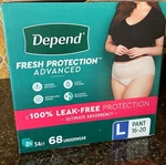 Depend Fresh Protection Advanced Large 68 Count Underwear New W/free Shipping. Fixed Price $48.88.
