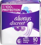 Always Discreet Incontinence Pads, Extra Heavy, Overnight, Long, 90 Count. Fixed Price $59.99.