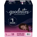 Goodnites Bedtime Underwear For Girls, Large (68-95 Pounds), 58 Count. Fixed Price $68.19.