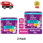 2PK Poise Ultra Thin Incontinence PADS,5DROP Maximum Absorbency,long LENGTH,36CT. Fixed Price $31.88.