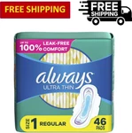 Always Ultra Thin Daytime Pads With Wings, Size 1, Regular, Unscented, 46 Ct. Fixed Price $13.15.