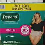 Depend Fresh Protection Incontinence Underwear Xl Odorblock Dryshield 36 Pack. Fixed Price $29.99.