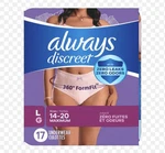 New Always Discreet Women's Incontinence Underwear, Maximum Size L,17 Count. Fixed Price $11.99.