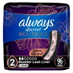 Always Discreet Boutique Incontinence Panty Liners, Size 2, Long Length, 96 Ct. Fixed Price $25.88.