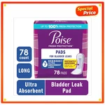Poise Incontinence Pads For Women, Ultra Absorbency (7 Drops), Long, 78 Count. Fixed Price $45.99.