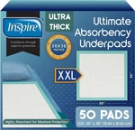 Inspire Ultimate Absorbency Disposable Underpads, 36"X36", 50 Count. Fixed Price $33.99.