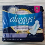 Always Maxi Extra Heavy Overnight Sanitary Napkins With Wings 36 Pack. Fixed Price $14.99.