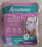 Women's Incontinence Overnight Postpartum Underwear, Xs, 18 Pack, Assurance. Fixed Price $9.99.