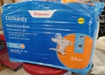 Walgreens Certainty Unisex Stretch Briefs 24 Count Maximum Absorbency Size. Fixed Price $13.97.