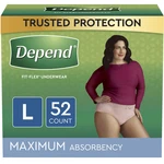 Depend Fit-flex Women S Maximum Incontinence Underwear, L, Pink, 52 Count. Fixed Price $49.99.