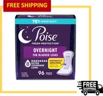 Poise Overnight Incontinence & Postpartum Pads, 8 Drop Extra Coverage, 96 Count. Fixed Price $80.74.