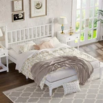 Queen Size Bed Frame Platform With Wooden Headboard White/walnut. Fixed Price $299.99.