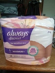 Always Discreet Underwear Lg Maximum For Sensitive Skin 4X Protection 14CT. Fixed Price $16.00.