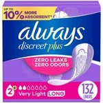 Always Discreet Adult Incontinence & Postpartum Liners For Women, Size 2. 132CT. Fixed Price $23.10.
