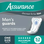 (52 Count) Assurance Men's Guards, Maximum Absorbency. Fixed Price $17.20.