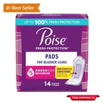 Poise 5 Drop Incontinence & Postpartum Pads: Odor Control And Comfort, 14 Count. Fixed Price $14.39.