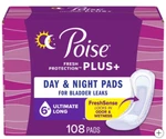Poise Plus Incontinence Pads, Ultimate Absorbency Long, 108-COUNT Freeshipping. Fixed Price $58.45.