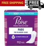 Poise Incontinence & Postpartum Pads, 6 Drop Ultimate - 112 Count. Fixed Price $66.49.