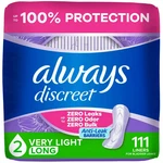 Always Discreet Incontinence Liners, Very Light Absorbency Regular Length 111 Ct. Fixed Price $9.34.