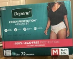 Depend Fresh Protection Advanced Underwear For Women, Medium 72 Count Size 8-16. Fixed Price $39.00.