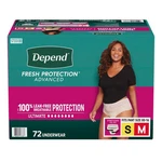 Depend Incontinence Underwear For Women, Small/medium (pant Size 00-16), 72PK. Fixed Price $72.99.