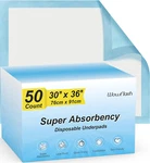 50 Count 30 X 36 Super Absorbency Disposable Underpads, Leakproof Quick Drying. Fixed Price $42.73.