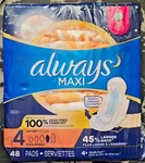 Always Ultra Thin 48 Cnt. Feminine Pads With Wings For Women Size. Fixed Price $15.98.