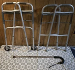 Two Walkers - Medline Deluxe 2 Button Folding & Guardian Sunrise Medical Cane. Fixed Price $25.00.