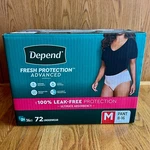 Depend Fresh Protection Advanced Adult Incontinence Underwear Women 72 Count Med. Fixed Price $50.00.