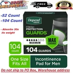 Depend Guards/incontinence Pads Fr Men/bladder Control Maximum. Fixed Price $35.97.