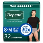 Depend Fresh Protection Men's Incontinence Underwear, Max Absorb, S/m, 32 Count. Fixed Price $29.88.