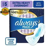 Always Maxi Pads With Wings, Size 5, Extra Heavy Overnight Protection, 36 Count. Fixed Price $18.99.