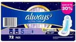 Always Ultra Thin, Size 5, Extra Heavy Overnight Pads With Wings, 72. Fixed Price $28.99.
