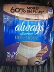 Always Discreet Boutique Women Maximum 40 Ct Underwear New Sealed Size 20-26 Xl. Fixed Price $45.99.