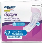Equate Options Moderate Pads For Women, Long Length, 60 Ct. Fixed Price $22.99.