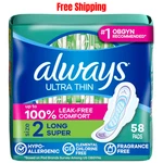 Always Ultra Thin Pads With Wings, Size 2, Long Super, 58 Count, Free Shipping. Fixed Price $16.49.