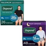 Depend Men Incontinence Underwear Bundle Day Night Xl 74CT Grey Set. Fixed Price $96.67.