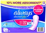Always Discreet Plus Incontinence Pads For Women Moderate 153 Count. Fixed Price $44.78.