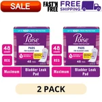 (2 Pack) Poise Incontinence Pads Women 5 Drop Maximum Absorbency 48 Ct Regular. Fixed Price $32.48.