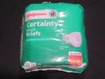 Walgreens Certainty Unisex Briefs Maximum Absorbency 32 Large Waist 44"-58". Fixed Price $25.95.