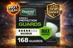 Depend Guards/incontinence Pads Fr Men/bladder Control Maximum. Fixed Price $20.95.