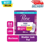 Poise Incontinence Pads Women 5 Drop Maximum Absorbency Long Bladder Leak, 84CT. Fixed Price $33.99.