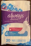 1 Pack Always Discreet Size 4 Moderate Regular Has 20 Pads. Fixed Price $15.95.