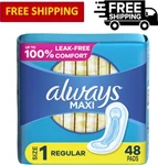 Always Maxi Daytime Unscented Pads W/o Wings, Size 1 Regularabsorbency, 48 Count. Fixed Price $10.99.