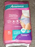 Assurance Womens Underwear, Max Absorbency, Xl, 36CT. Fixed Price $29.99.
