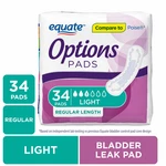 Equate Options Incontinence Pads For Women, Light Absorbency 34 Ct. Fixed Price $7.70.