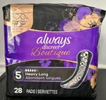 Always Discreet Boutique Incontinence Pads, Size 5, Heavy Absorption, Long, 28CT. Fixed Price $29.99.