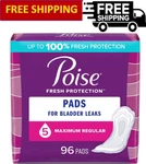 Poise Incontinence & Postpartum Pads, 5 Drop Max ABSORBENCY-96 Ct. Fixed Price $42.74.