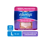 Always Discreet Incontinence Underwear For Women Maximum Absorb, Large 17 Count. Fixed Price $19.29.